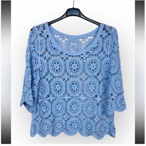 MADE IN ITALY Blue Crochet Women's Top
